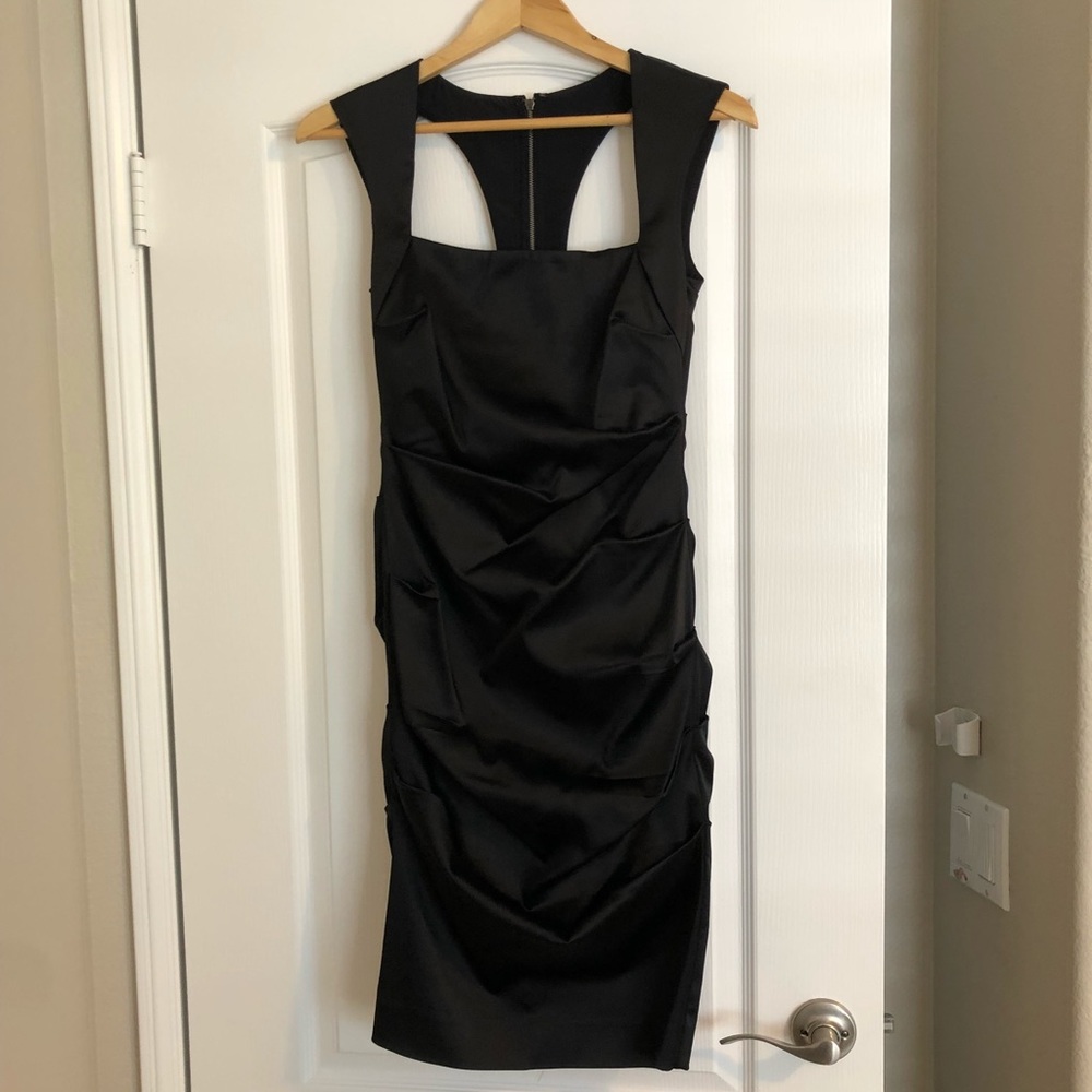 Nicole Miller Black Satin Midi Dress Size 4